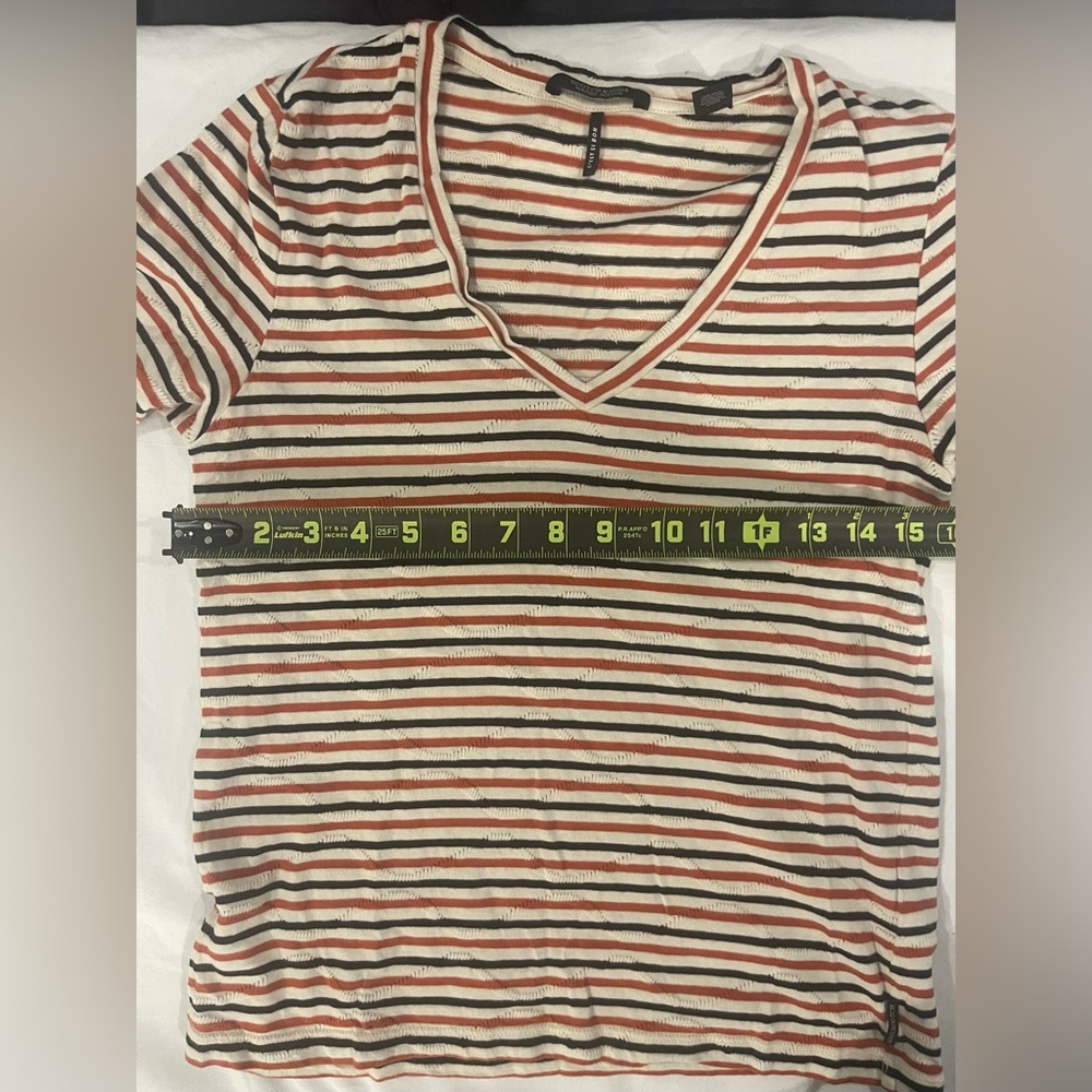 Socth & Soda Striped V-Neck Top t-shirt medium orange and black short sleeves - Picture 3 of 6